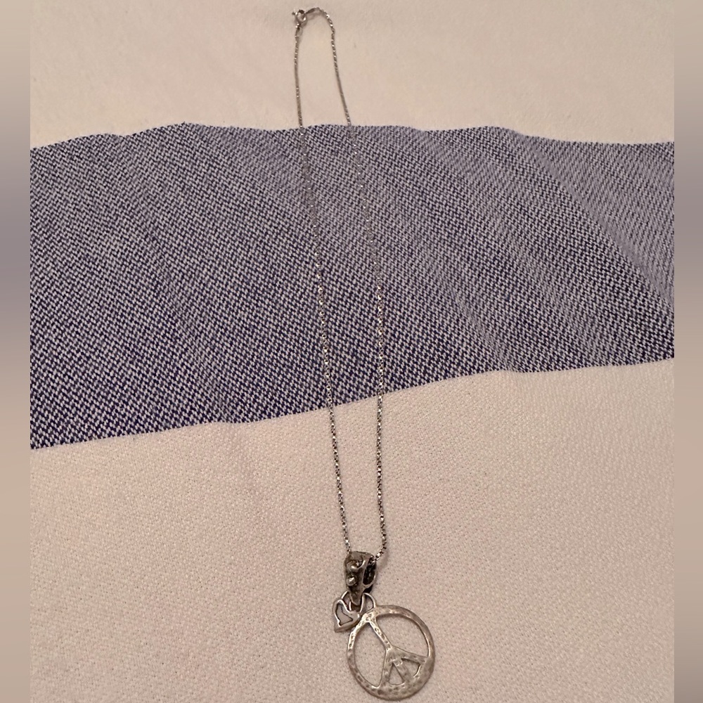Peace sign and heart .925 sterling silver necklace.